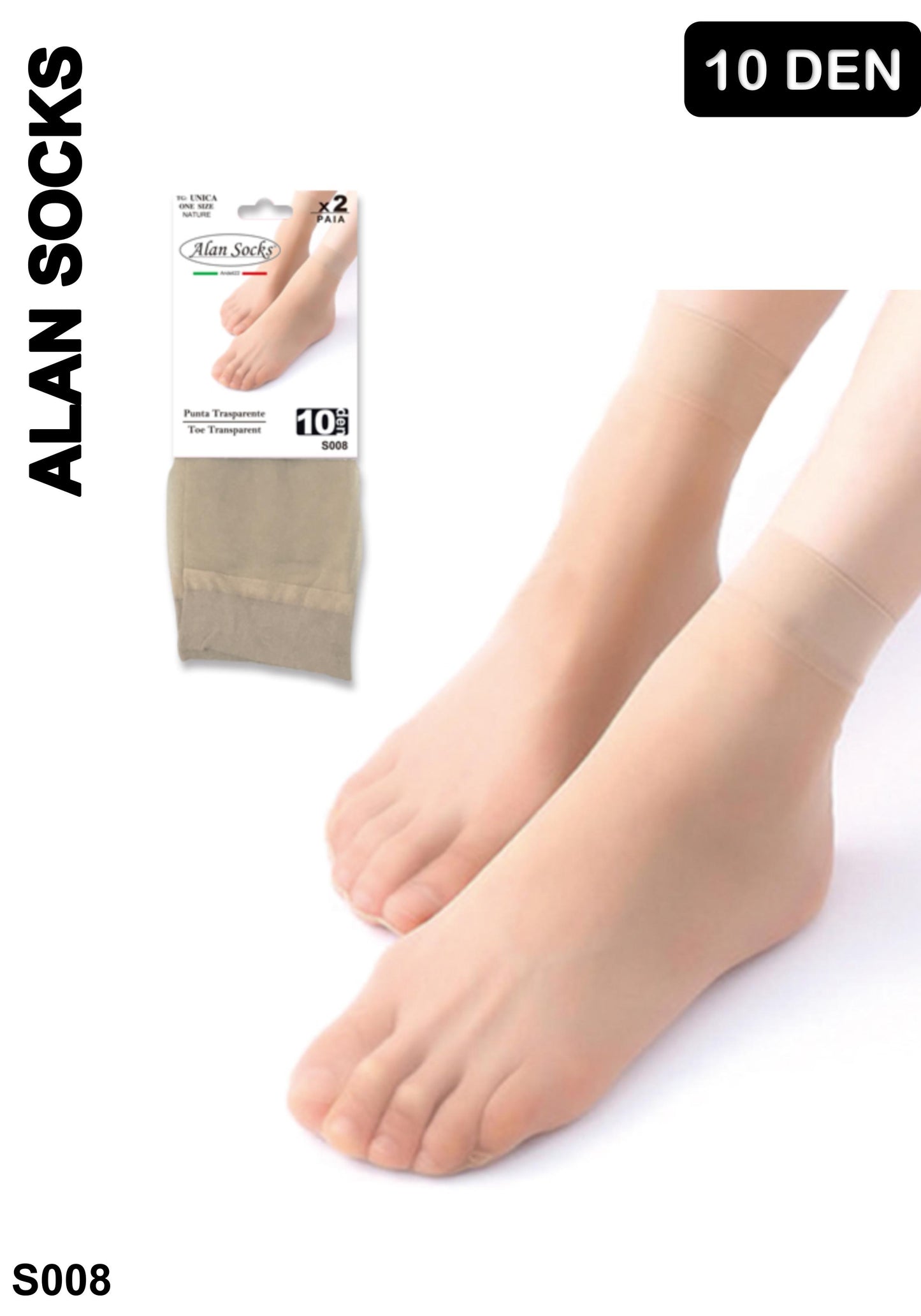 Alansocks calzini corte nylon 10 den da 2 paia - S008