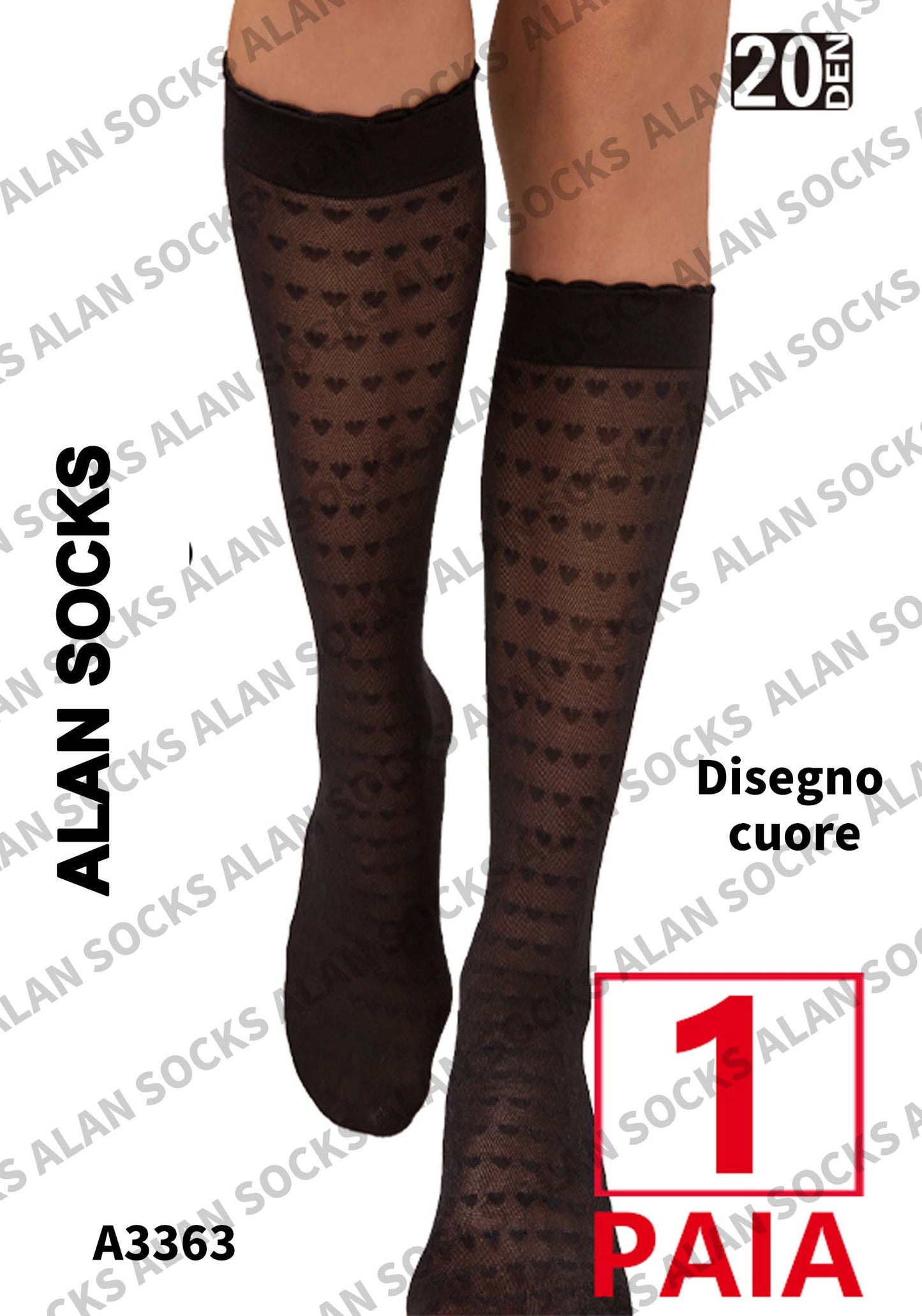 Alansocks gambaletto 20 den con cuore da 1 paia - A3363